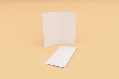 Boş beyaz iki kat broşürü mockup turuncu zemin üzerine