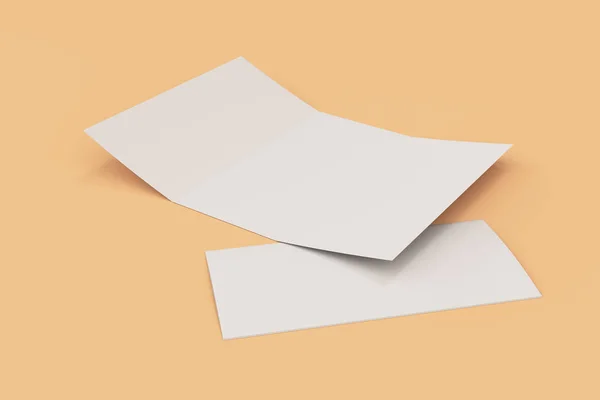 Blank white open three fold brochure mockup on orange background — Stock Photo, Image