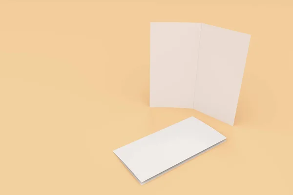 Folleto blanco en blanco de dos pliegues maqueta sobre fondo naranja —  Fotos de Stock