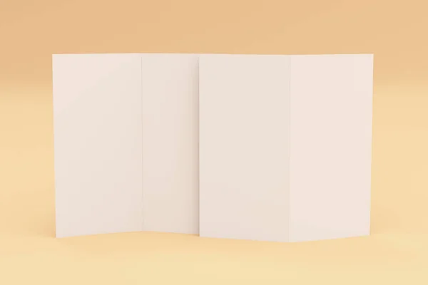Folleto blanco en blanco de dos pliegues maqueta sobre fondo naranja — Foto de Stock