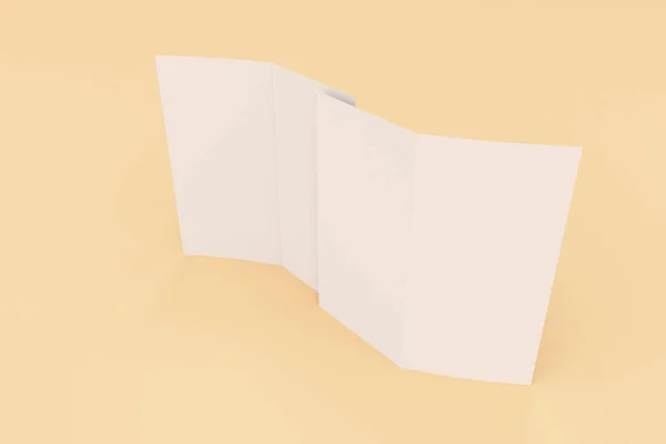 Lege witte twee vouwen brochure mockup op oranje achtergrond — Stockfoto