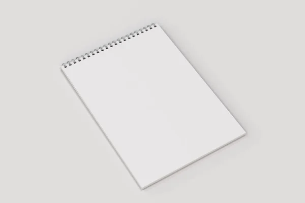 Cuaderno blanco en blanco con espiral metálica encuadernada sobre fondo blanco —  Fotos de Stock
