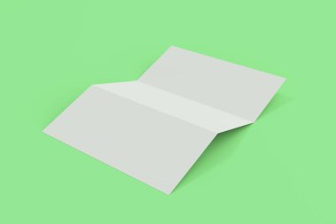 Boş beyaz üç katlı broşür mockup yeşil zemin üzerine