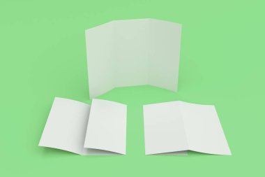 Boş beyaz üç katlı broşür mockup yeşil zemin üzerine