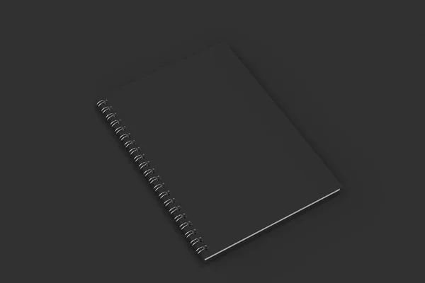 Caderno fechado espiral encadernado no fundo preto — Fotografia de Stock