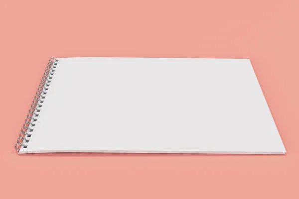 Caderno branco em branco com espiral de metal encadernado no fundo vermelho — Fotografia de Stock