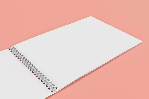 Notebook branco em branco aberto com espiral de metal ligado no backgro vermelho — Fotografia de Stock