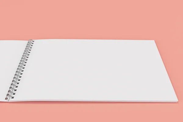 Notebook branco em branco aberto com espiral de metal ligado no backgro vermelho — Fotografia de Stock