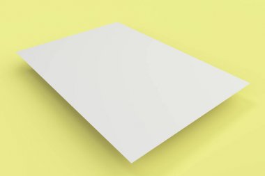 Boş beyaz el ilanı mockup Sarı zemin üzerine