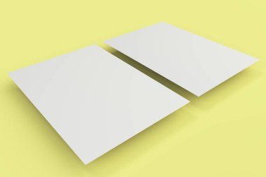 Boş beyaz el ilanı mockup Sarı zemin üzerine