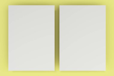 Boş beyaz el ilanı mockup Sarı zemin üzerine