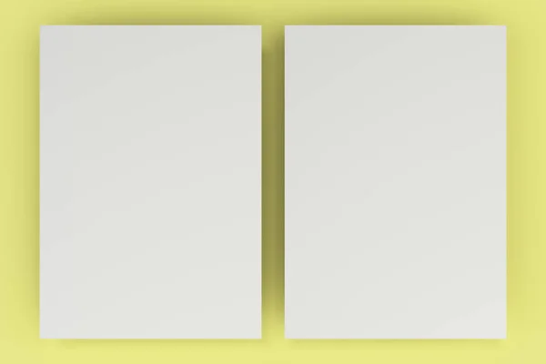 Boş beyaz el ilanı mockup Sarı zemin üzerine — Stok fotoğraf