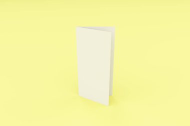 Boş beyaz sarı backgrou üzerinde üç katlı broşür mockup kapalı