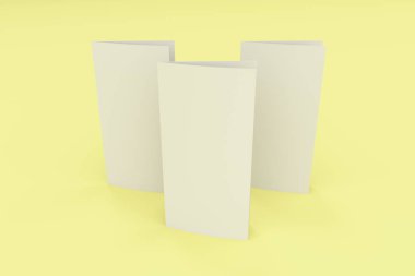 Boş beyaz iki kat broşürü mockup Sarı zemin üzerine