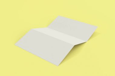 Boş beyaz üç katlı broşür mockup Sarı zemin üzerine