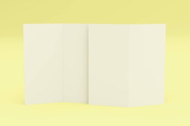 Boş beyaz iki kat broşürü mockup Sarı zemin üzerine