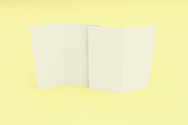 Boş beyaz iki kat broşürü mockup Sarı zemin üzerine