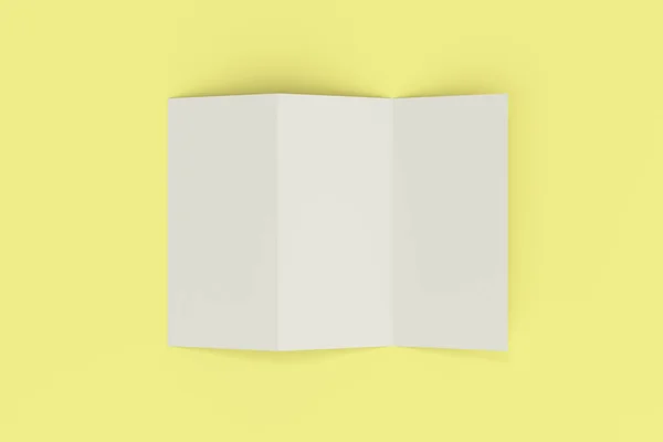 Branco em branco três vezes brochura mockup no fundo amarelo — Fotografia de Stock