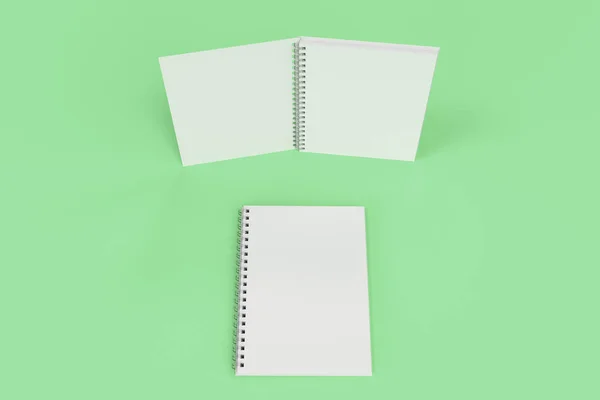 Dos cuadernos con espiral encuadernada sobre fondo verde —  Fotos de Stock