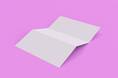 Boş beyaz üç katlı broşür mockup Menekşe arka plan üzerinde