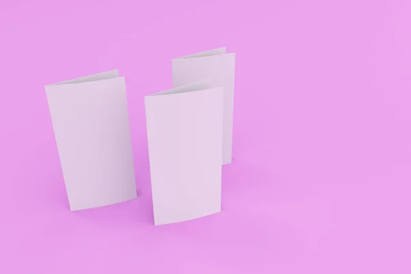 Lege witte twee vouwen brochure mockup op violette achtergrond — Stockfoto