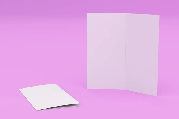 Leere weiße Broschüren-Attrappe auf violettem Hintergrund — Stockfoto