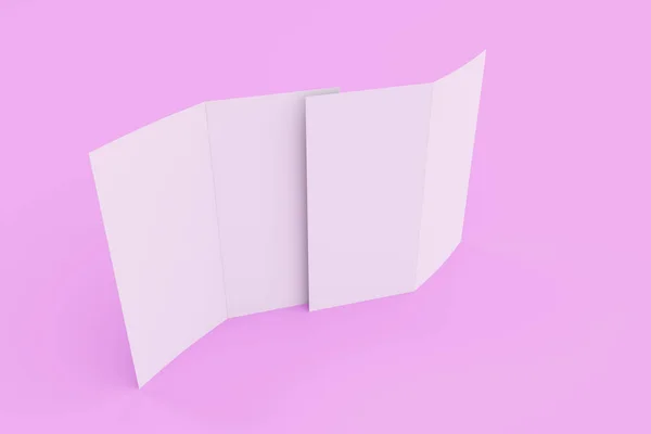 Blank white two fold brochure mockup on violet background — Stock Photo, Image