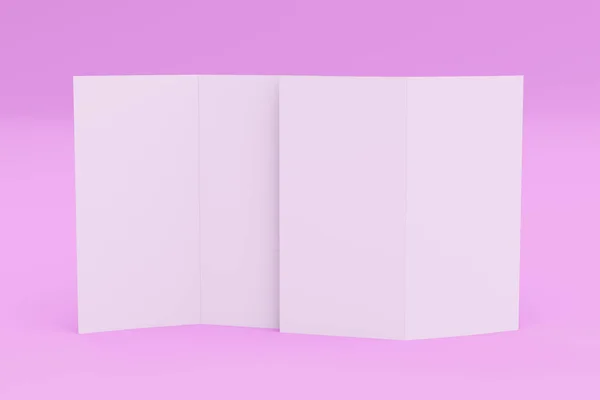 Pusty biały broszura dwojakie makieta na fioletowym tle — Zdjęcie stockowe