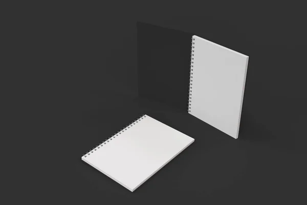 Zwei Notizbücher mit Spiralbindung auf schwarzem Hintergrund — Stockfoto