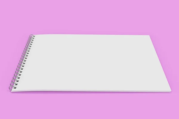 空白与金属螺旋装订在紫罗兰色的背景上的白色笔记本 — 图库照片