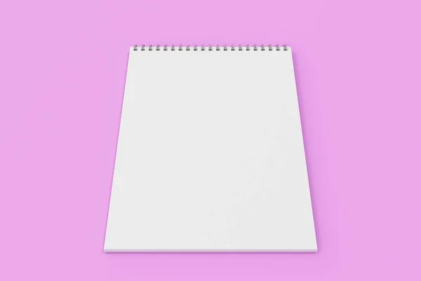 Notebook branco em branco com espiral de metal ligado em backgroun violeta — Fotografia de Stock