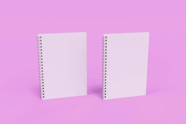 Két jegyzetfüzet, spirál kötött lila háttér — Stock Fotó