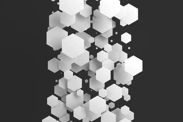 White hexagons of random size on black background — Stock Photo, Image