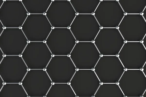 Атомна структура графена на чорному тлі — стокове фото