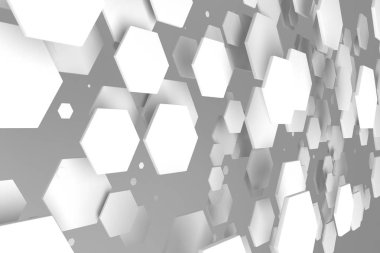 Rastgele büyüklükteki beyaz arka plan üzerinde beyaz altıgenler