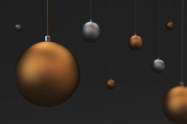 Siyah zemin üzerine altın ve gümüş Noel topları kümesi