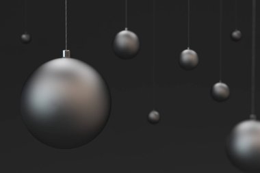 Siyah arka plan üzerine gümüş Noel topları ayarla