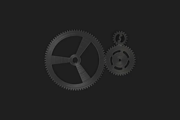 Set of metal gears and cogs on black background — Stock Photo, Image