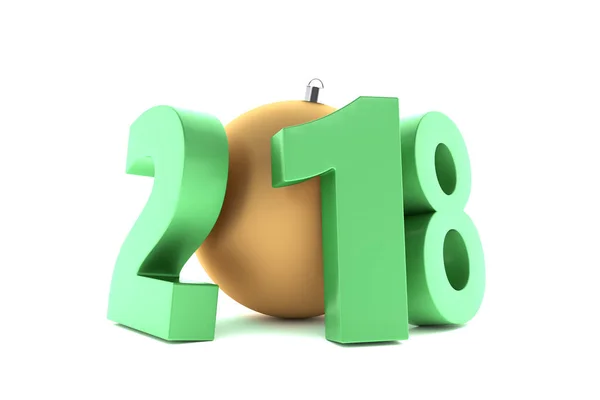 2018 Nieuwjaar groene metalen cijfers met gouden decoratie bal — Stockfoto