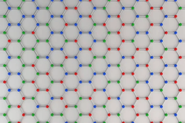 石墨烯在白色背景上的原子结构 — 图库照片
