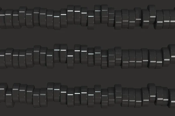Patrón de tabletas de cilindro negro sobre fondo negro — Foto de Stock