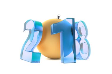 Yeni 2018 yıl cam rakamlar altın dekorasyon top ile mavi