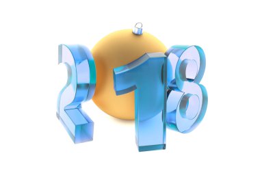 Yeni 2018 yıl cam rakamlar altın dekorasyon top ile mavi
