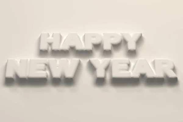 Ευτυχισμένο το νέο έτος λευκό ανάγλυφο λέξεις — Φωτογραφία Αρχείου