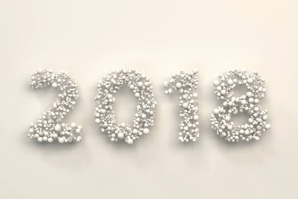 Номер 2018 року з білих кульок на білому тлі — стокове фото