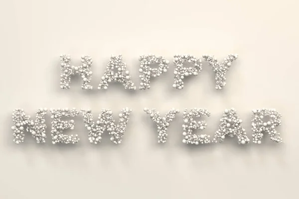 Щасливі новорічні слова з білих куль на білому тлі — стокове фото