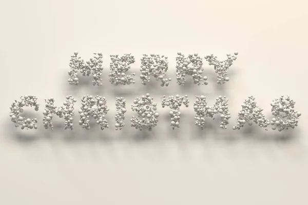 Feliz Natal palavras de bolas brancas no fundo branco — Fotografia de Stock