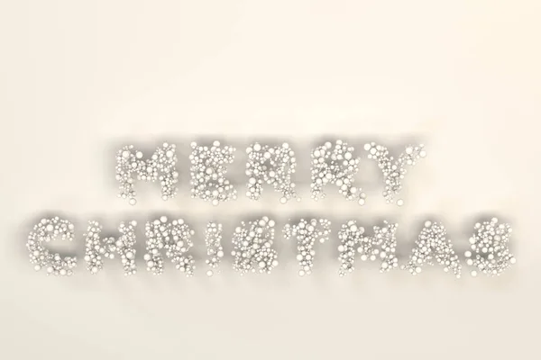 Feliz Natal palavras de bolas brancas no fundo branco — Fotografia de Stock