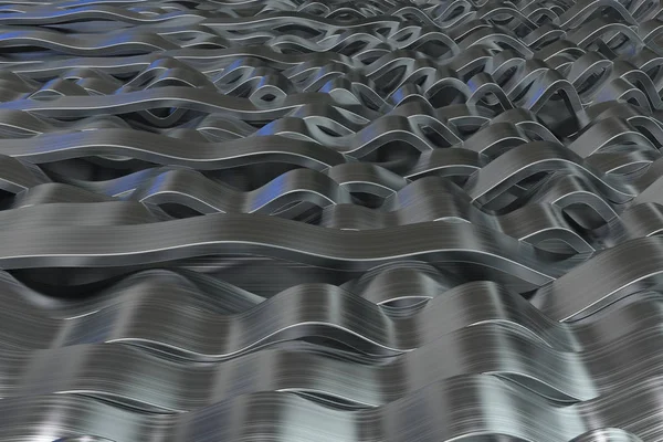 Абстрактне 3D відображення металевих синусоїдних хвиль — стокове фото