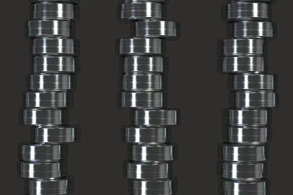 Pattern of brushed metal cylinder tablets on black background — Stock Photo, Image